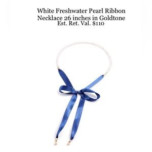 White FreshWater Pearl Ribbon Necklace 26 inches in Goldtone